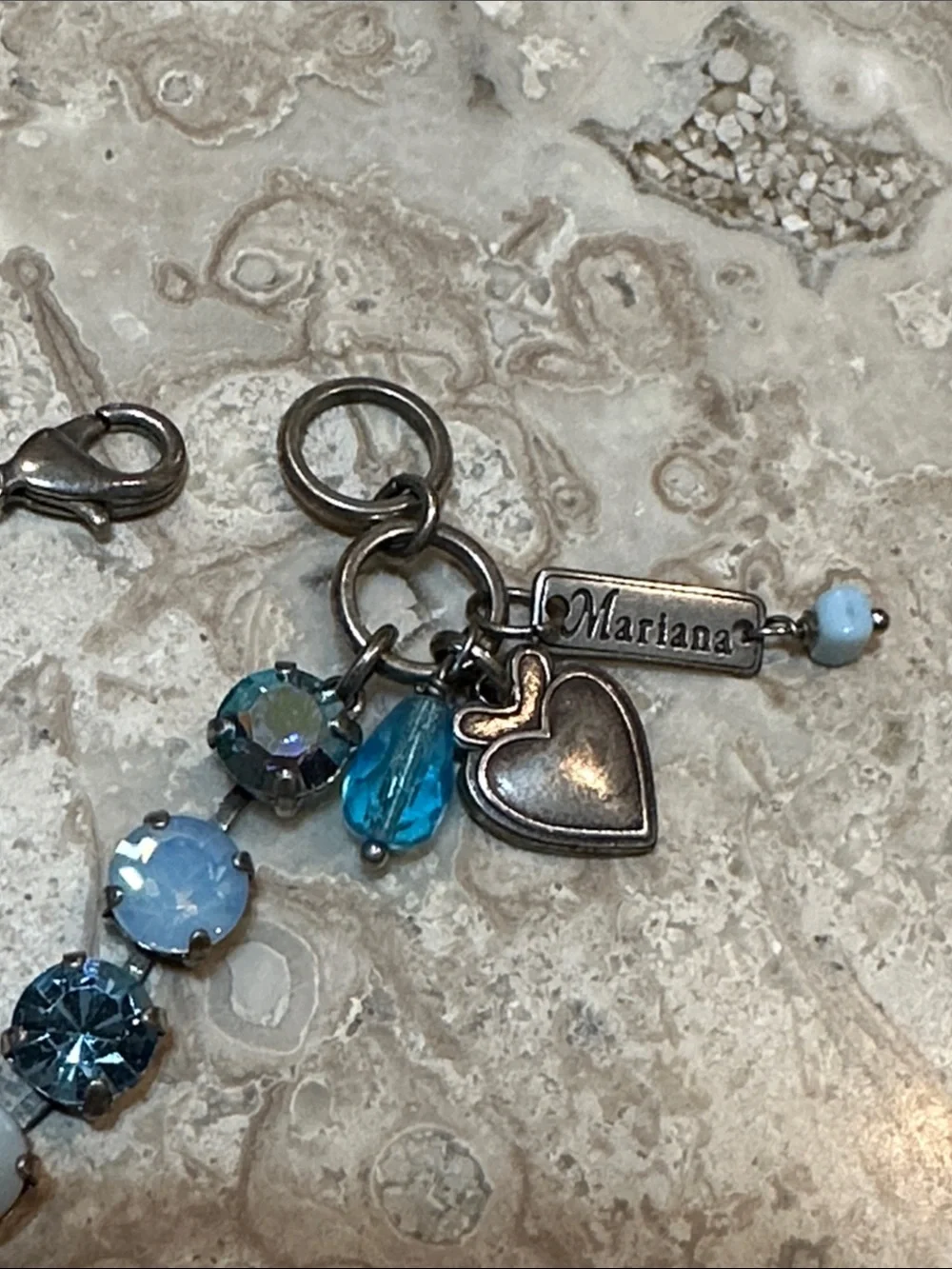 Mariana Blue & Opal Crystal Heart Charm Bracelet
